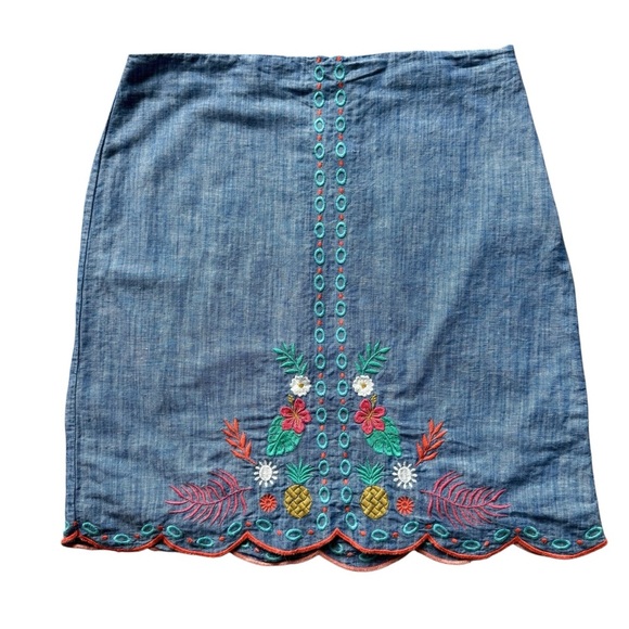 Talbots Women's Floral A-Line Linen Blend Knee Length Skirt Blue Size 4 Casual - Picture 3 of 10